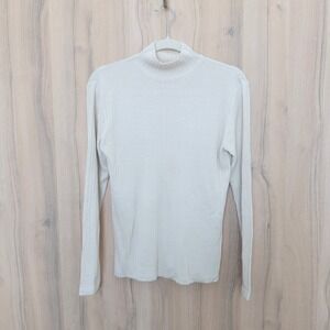 Vintage Norm Thompson Silk Sweater S Cream Mock Neck Lightweight Quiet Luxury